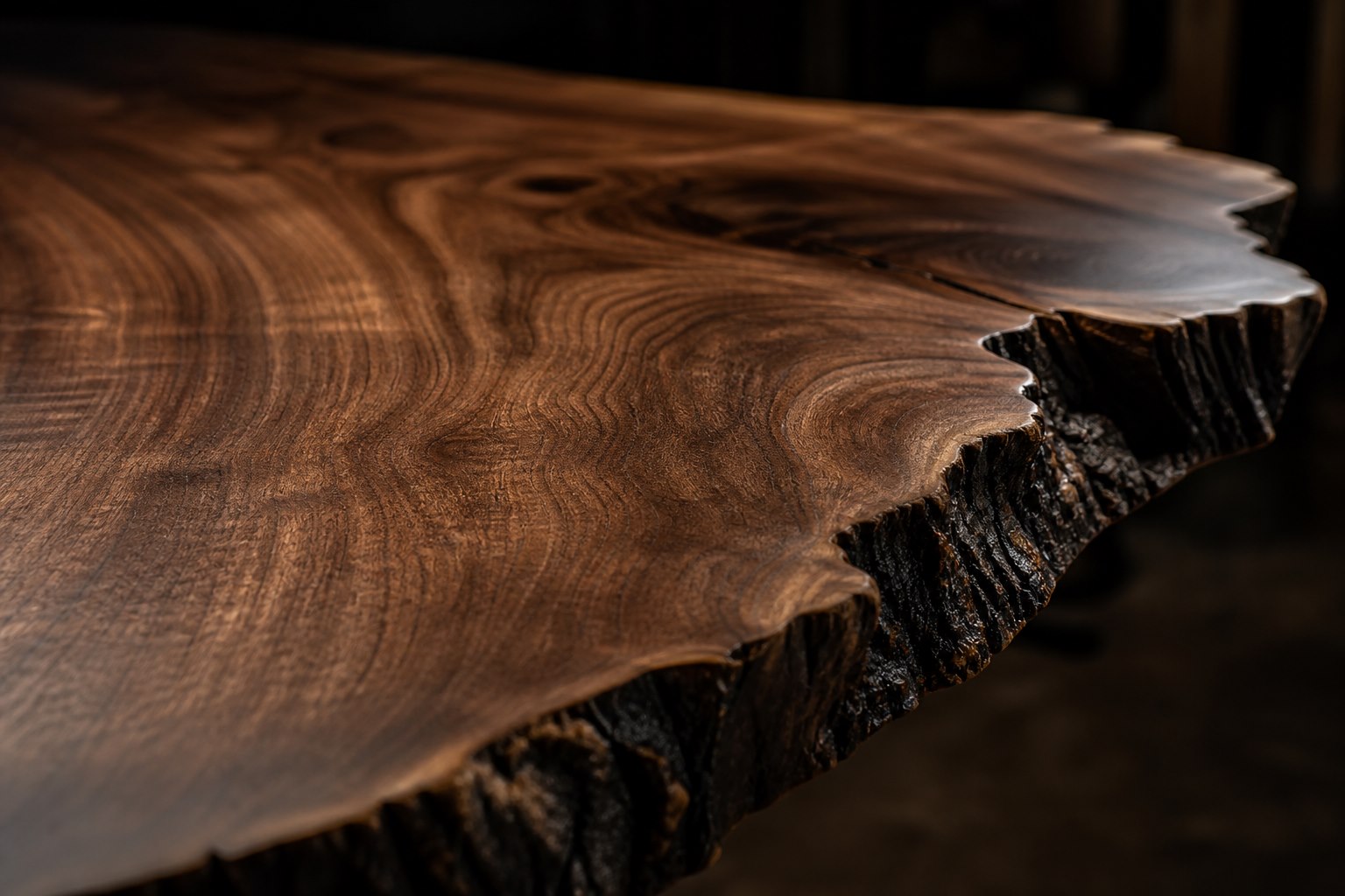 Close-up of richly figured walnut grain